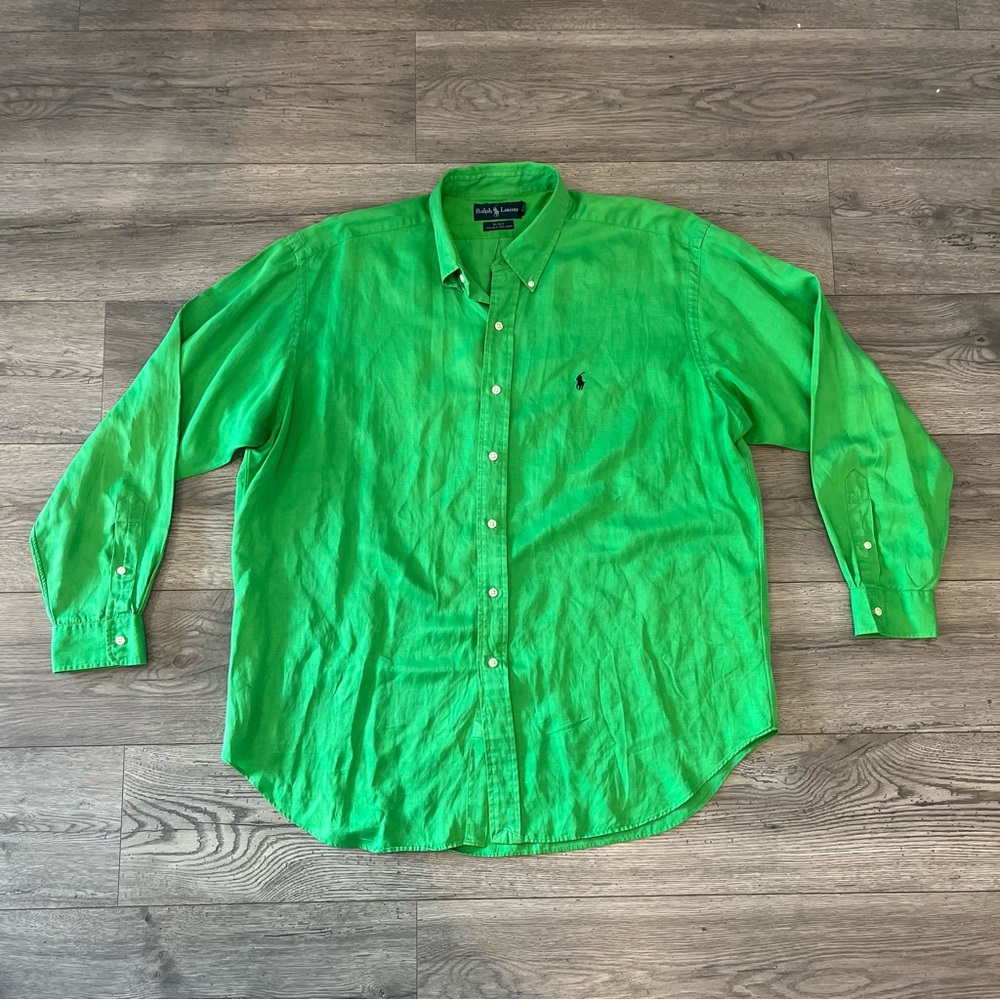 Ralph Lauren Men’s Blake Shirt Long Sleeve Button Down Linen Silk Green XL